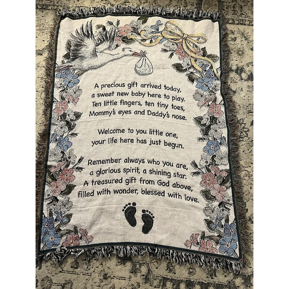 VTG Tapestry Weave Throw Collection Etc Baby Blanket Precious Gift Blessed Loved